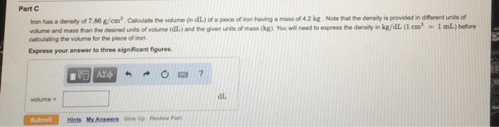 Iron has a density of 7.86 g cm3