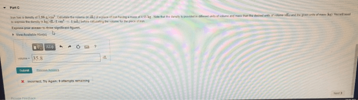 Density cm3 conditions answer